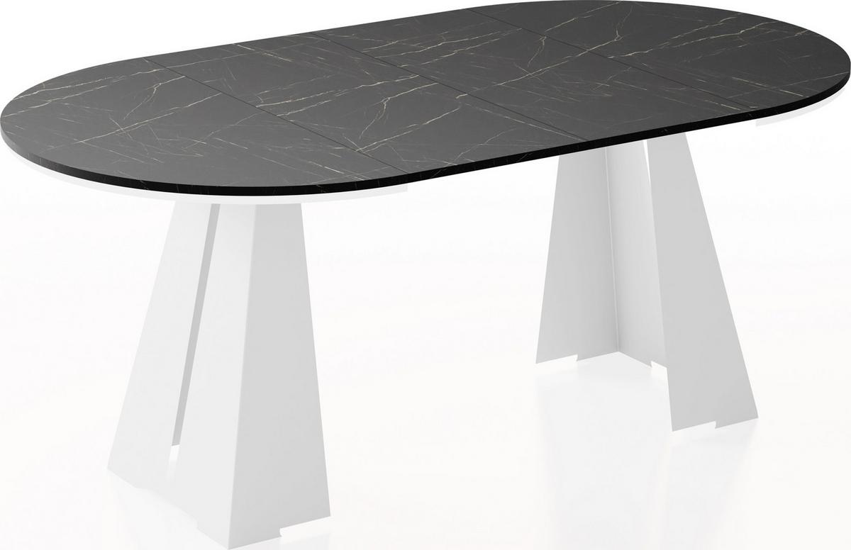 ESSTISCH Kova runder ausziehbarer, Marmor Schwarz 120-200/120/76 cm - Anthrazit/Weiß, Holzwerkstoff/Metall (120/196/76cm) - WFL GROUP