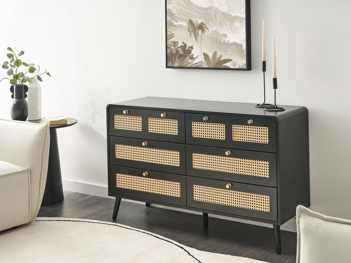KOMMODE mit 6 Schubladen Schwarz Moura - Schwarz, Holzwerkstoff (120/74/40cm) - Beliani