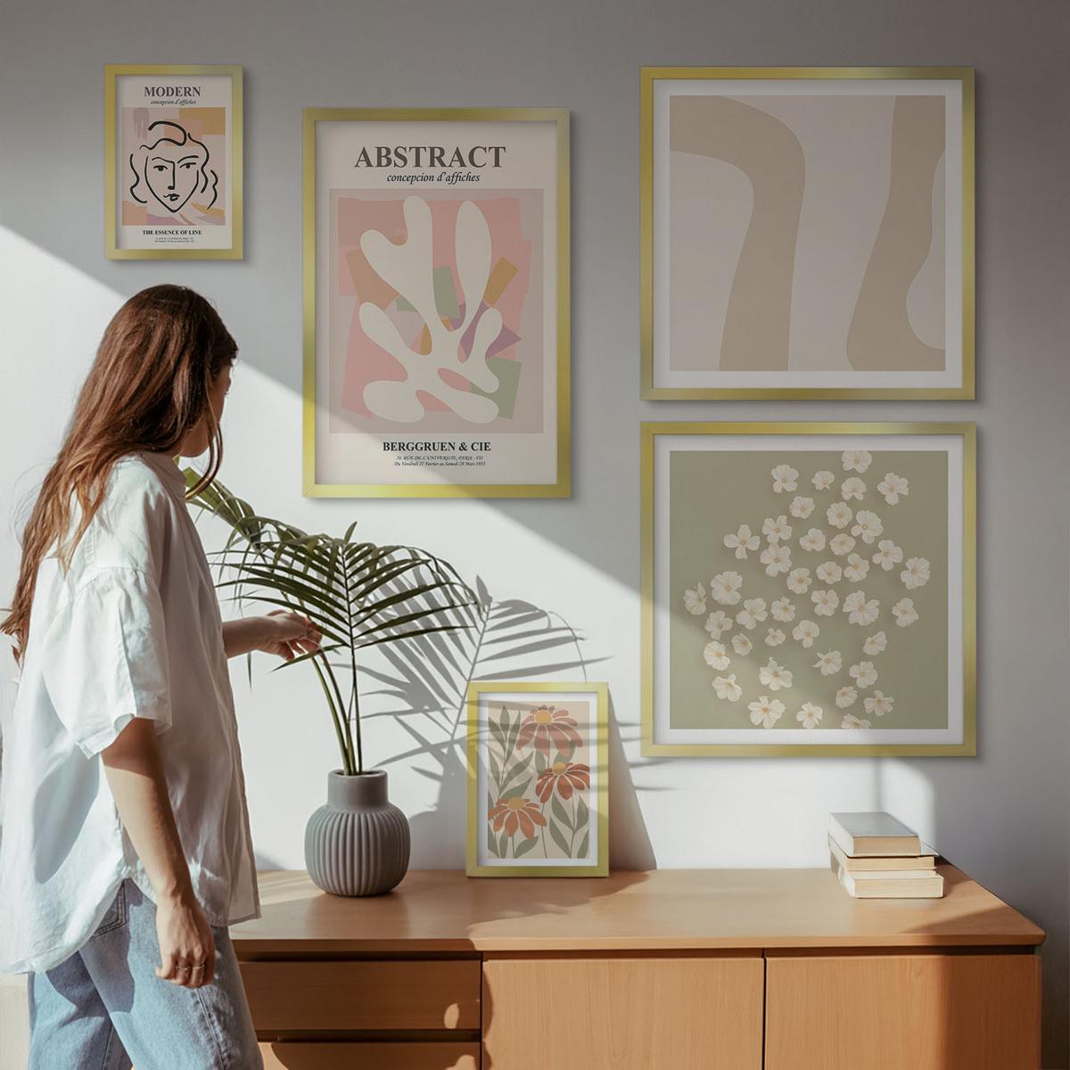 BILDER SET 5er Set - 50x50 cm & 20x30 cm & 40x60 cm Goldrahmen - Moderne abstrakte Frau - Goldfarben, Kunststoff (40/60cm) - TULUP