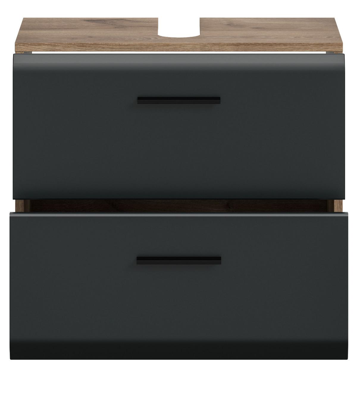WASCHBECKENUNTERSCHRANK Schwarz matt, Eiche 60 cm, Unterschrank mit Schubladen - Eichefarben/Schwarz, Holzwerkstoff/Kunststoff (60/54/30cm) - Inn.Furn