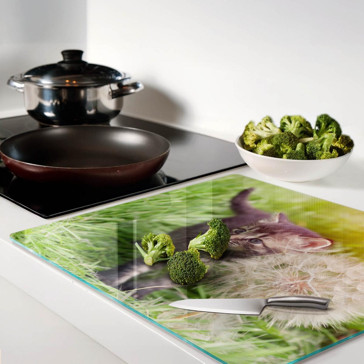 GLASPLATTE 60x52 cm Löwenzahnkätzchen - Grau, Glas (60/0.4/52cm) - TULUP