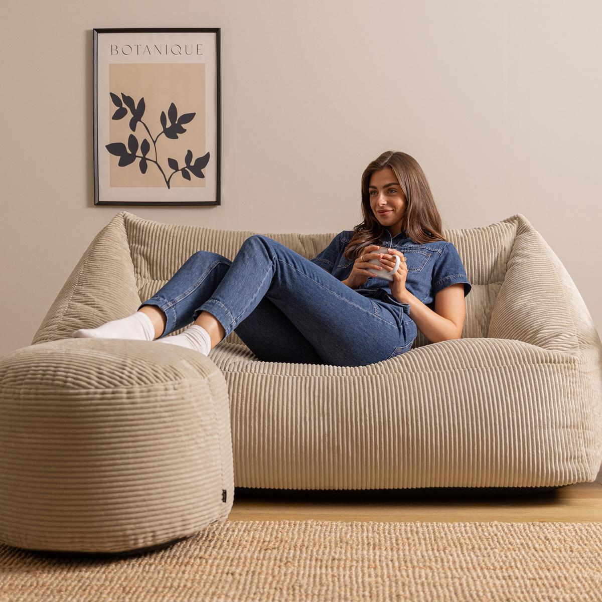 SITZSACK Sofa mit rundem Hocker - Beige, Textil (160/70/93cm) - icon
