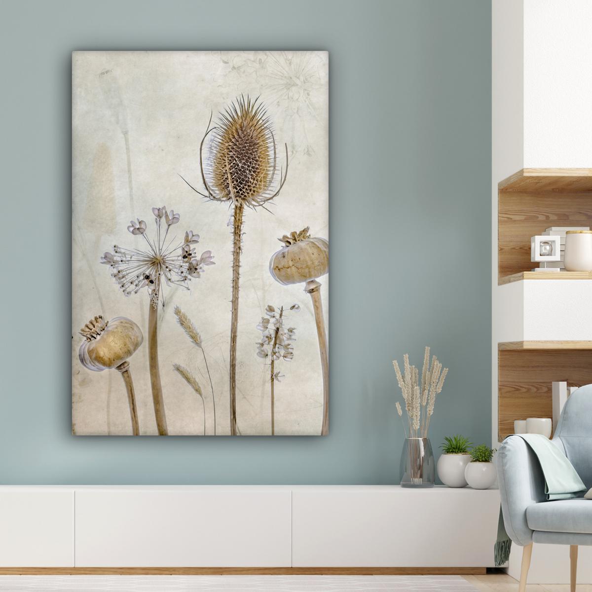 LEINWANDBILD Blumen - Aquarell - Stilleben - Braun - Vintage Deko XXL 80x120 cm - Beige, Textil (80/120cm) - MuchoWow
