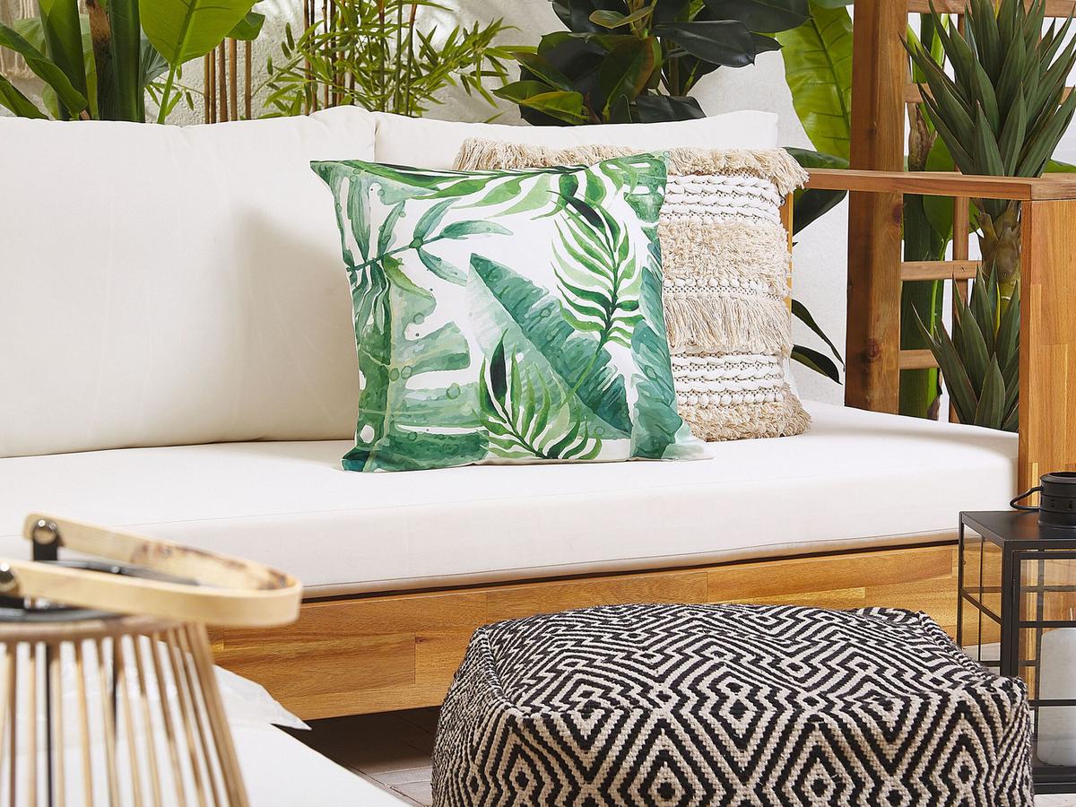 GARTENKISSEN 2er-Set Blättermotiv grün 45/45 cm Pavelli - Grün, Textil (45/45cm) - Beliani