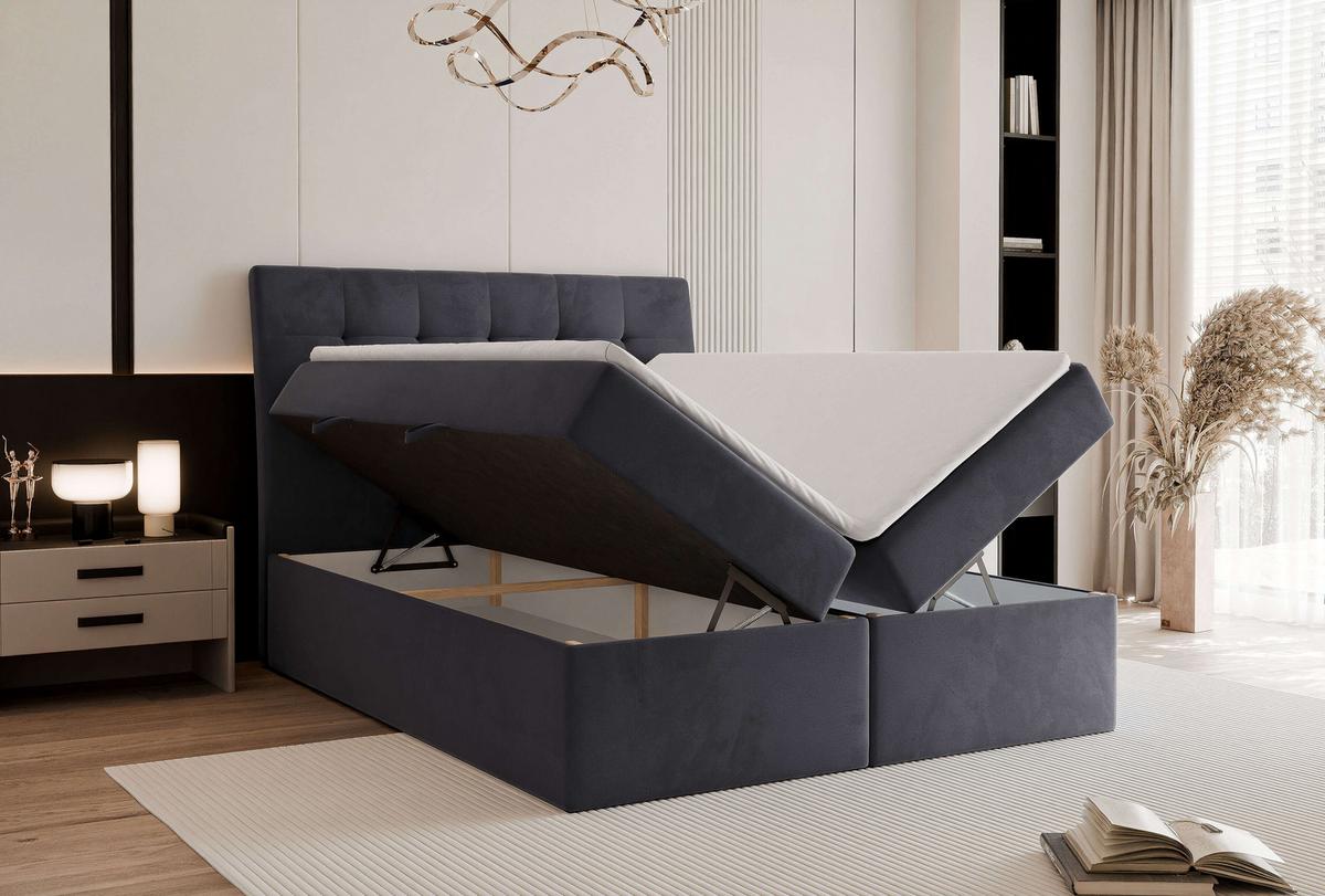 BOXBETT 160x200 cm mit Topper - Anthrazit, Textil (160/200cm) - Idohome