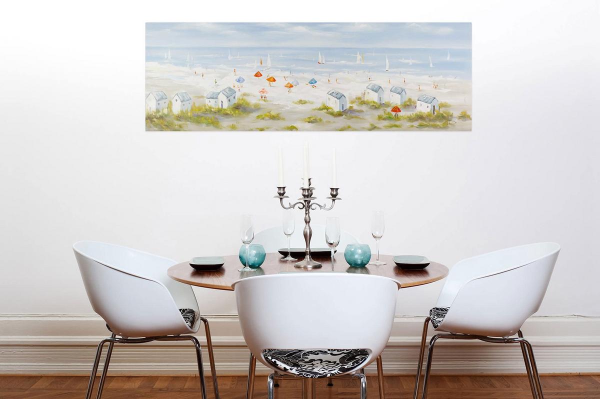 ÖLGEMÄLDE 150/50 cm - Blau/Beige, Holz/Textil (150/50cm) - KUNSTLOFT