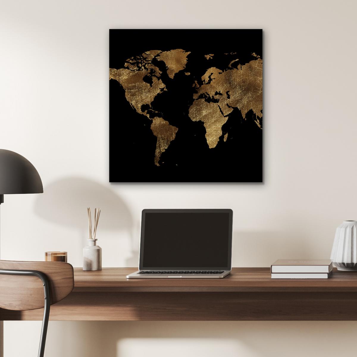 METALLBILD Weltkarte - Gold - Luxus - Erde - Schwarz 50x50 cm - Goldfarben, Metall (50/50cm) - MuchoWow