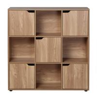 WÜRFELREGAL 9 Fächer mit 5 Türen Holzdekor B89 cm - MODU - Eichefarben, Holzwerkstoff (29/90.5/35cm) - Calicosy