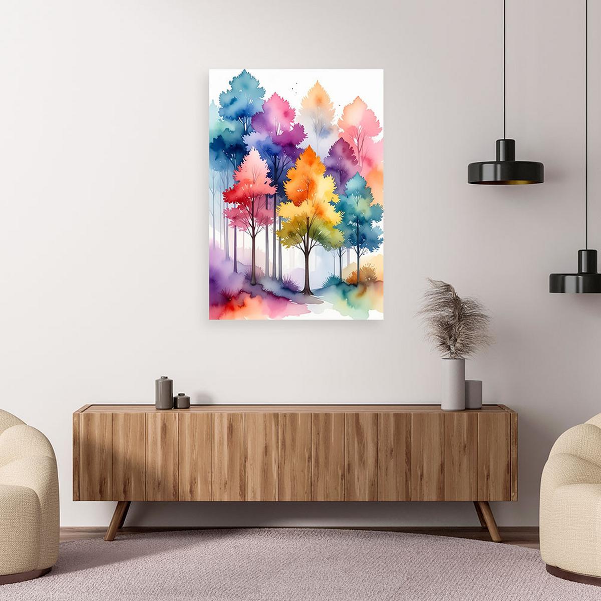 WANDBILD, Bunte Waldlandschaft Natur - Multicolor, Textil (30/45cm) - Feeby