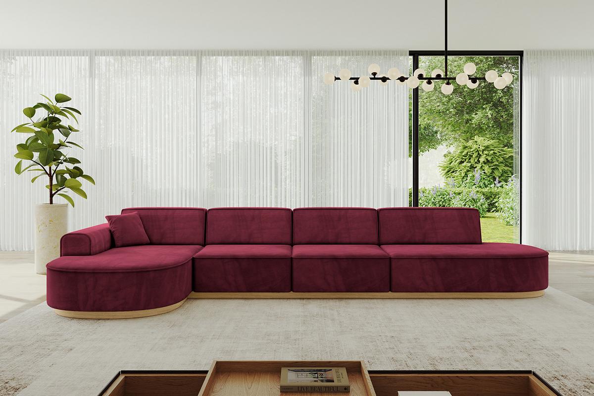ECKSOFA Ottomane Links MARI-L3-v2 - 413x171x83 cm Bordeaux Velours - Bordeaux, Holzwerkstoff/Textil (413/171cm) - ALTDECOR