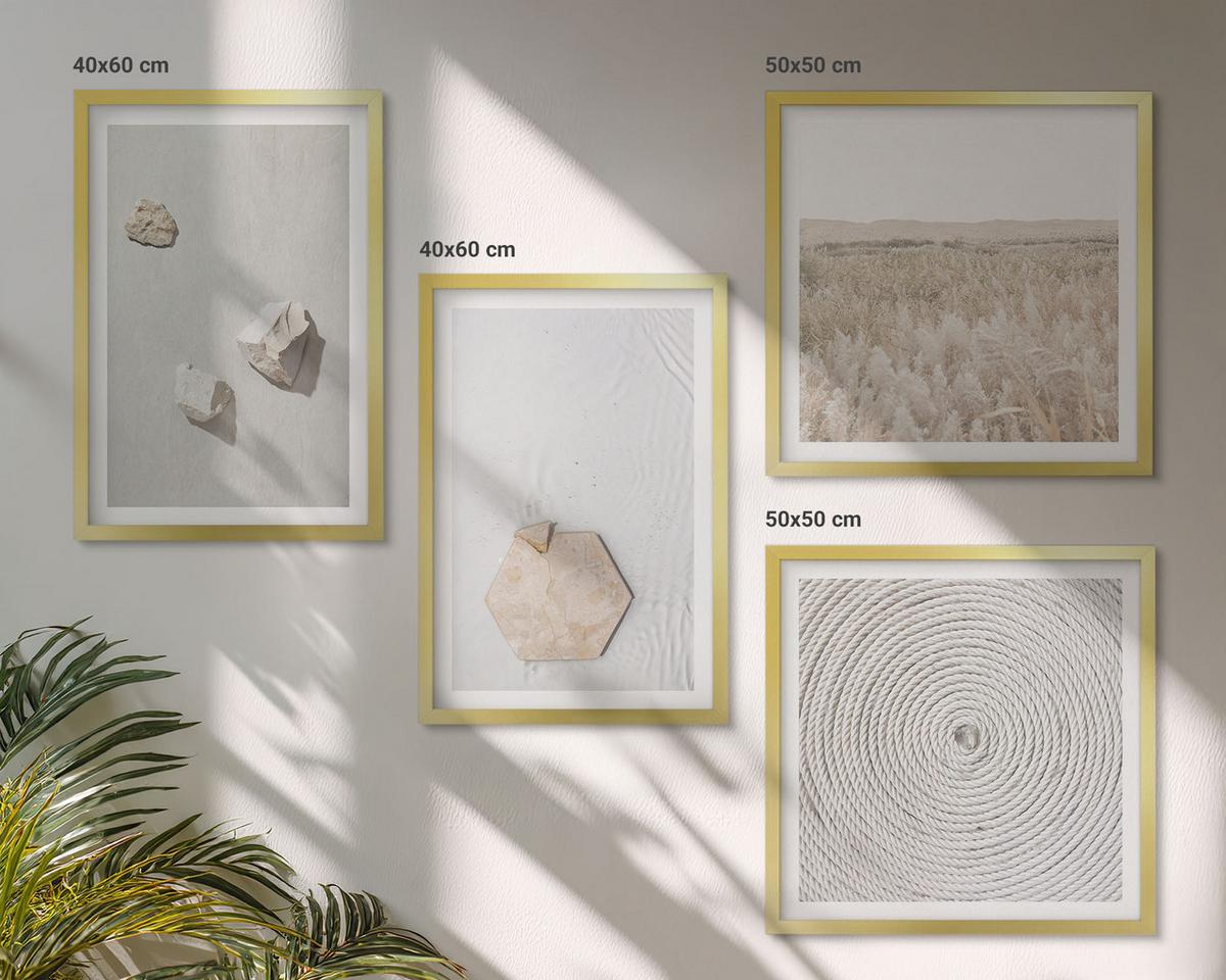 BILDER SET 4er Set - 50x50 cm & 40x60 cm Goldrahmen - Leichte Boho-Sandtexturen - Goldfarben, Kunststoff (50/50cm) - TULUP