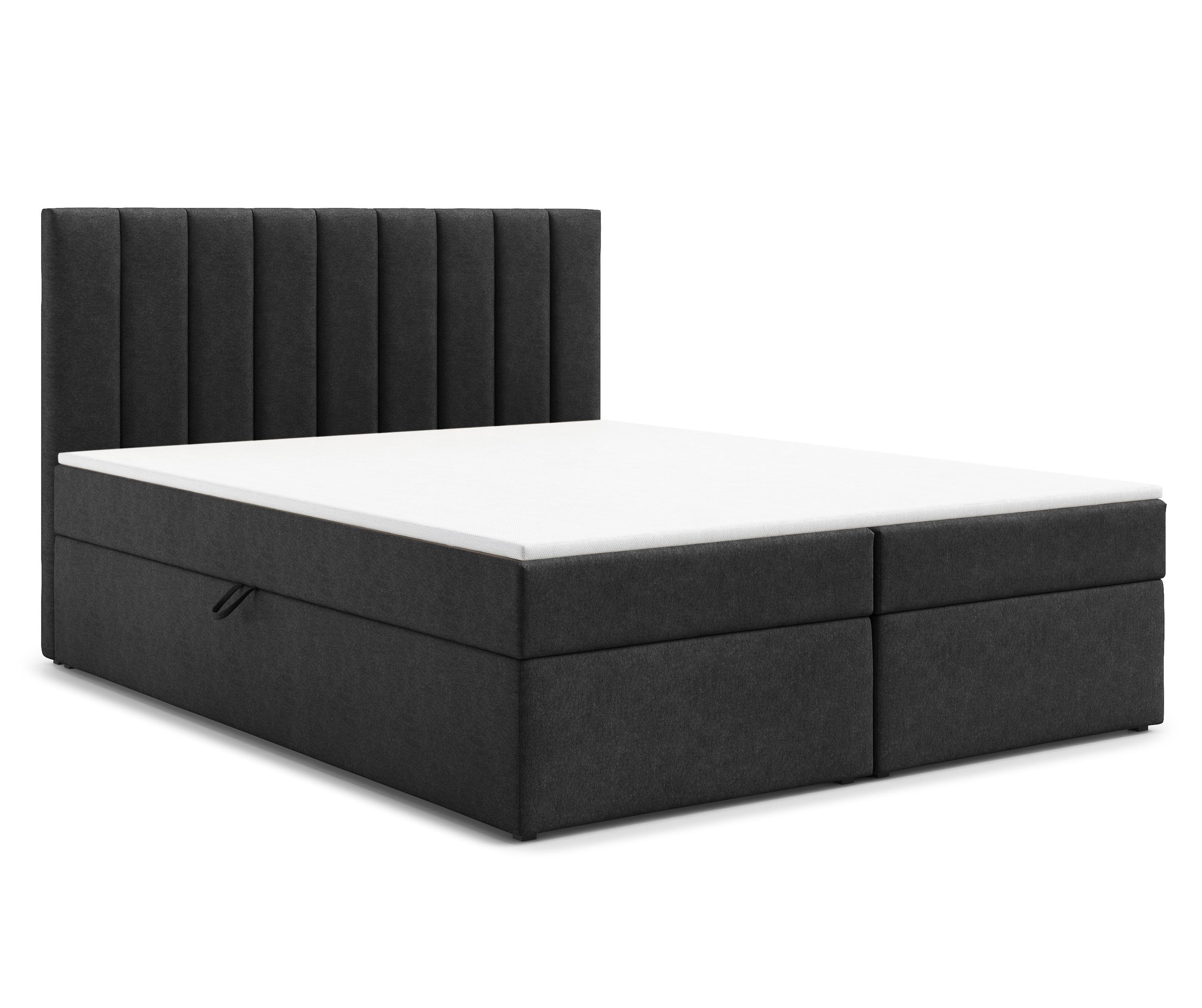BOXBETT BURSA 160x200 cm mit Bettkasten und Matratze - Schwarz + TOPPER - Schwarz, Holz/Holzwerkstoff (160/200cm) - AX Living