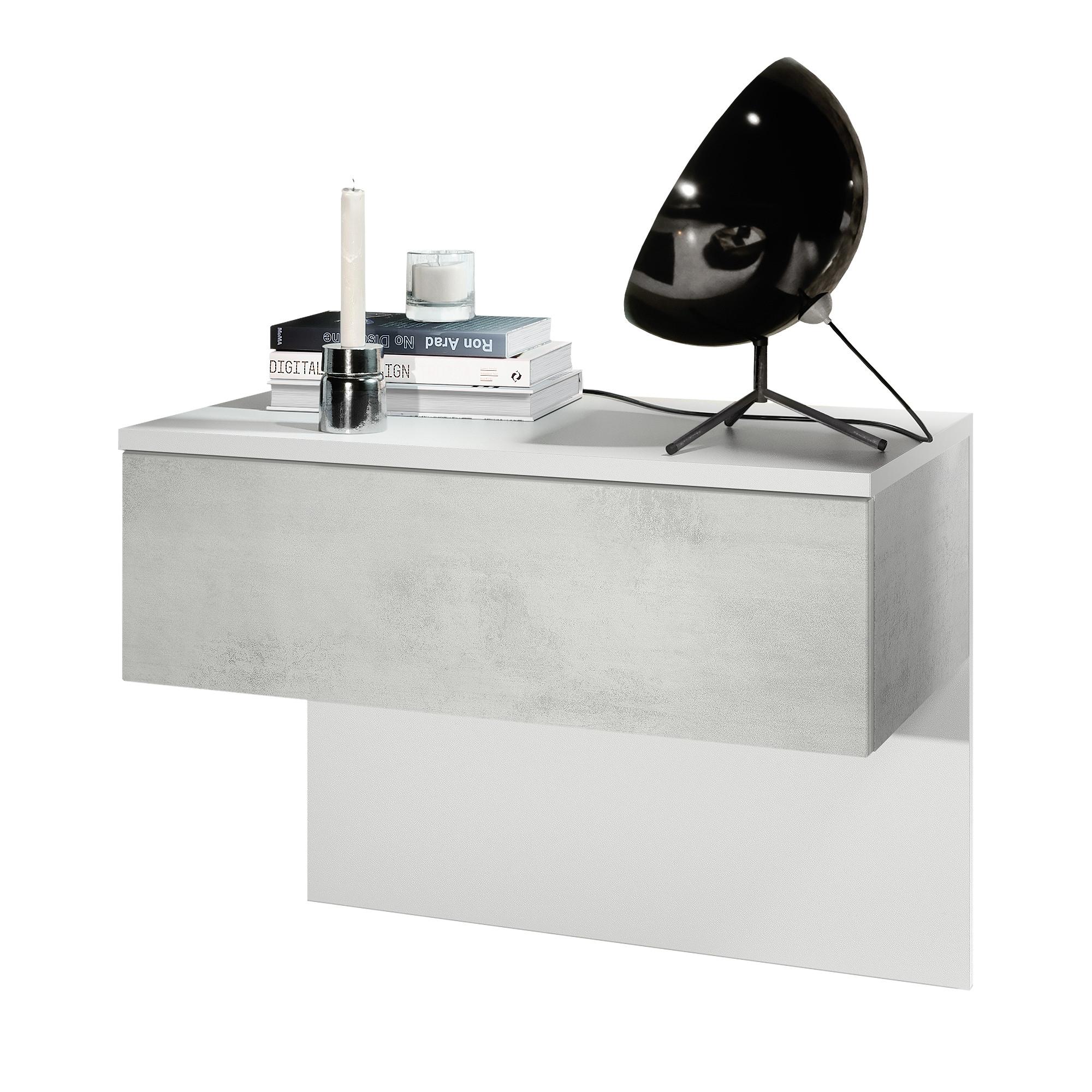NACHTTISCH Sleep Fronten in Beton Oxid Optik - Hellgrau, Holzwerkstoff (60/46/35cm) - Vladon