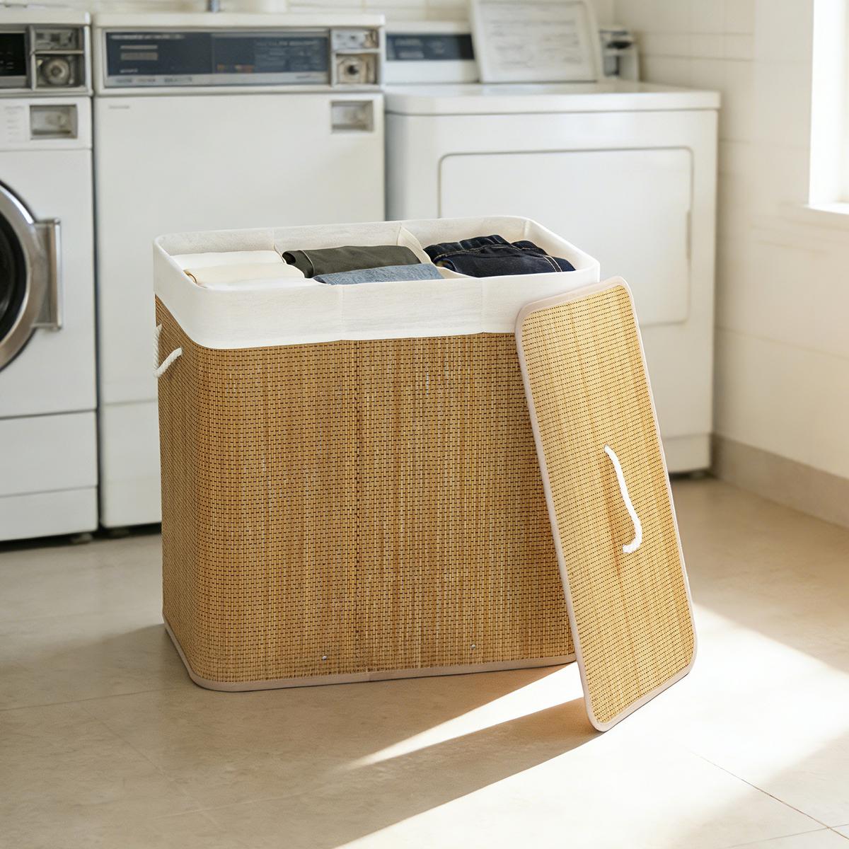 WÄSCHEKORB Bambus Braun - Braun, Holz (40/60/60cm) - HOMCOM