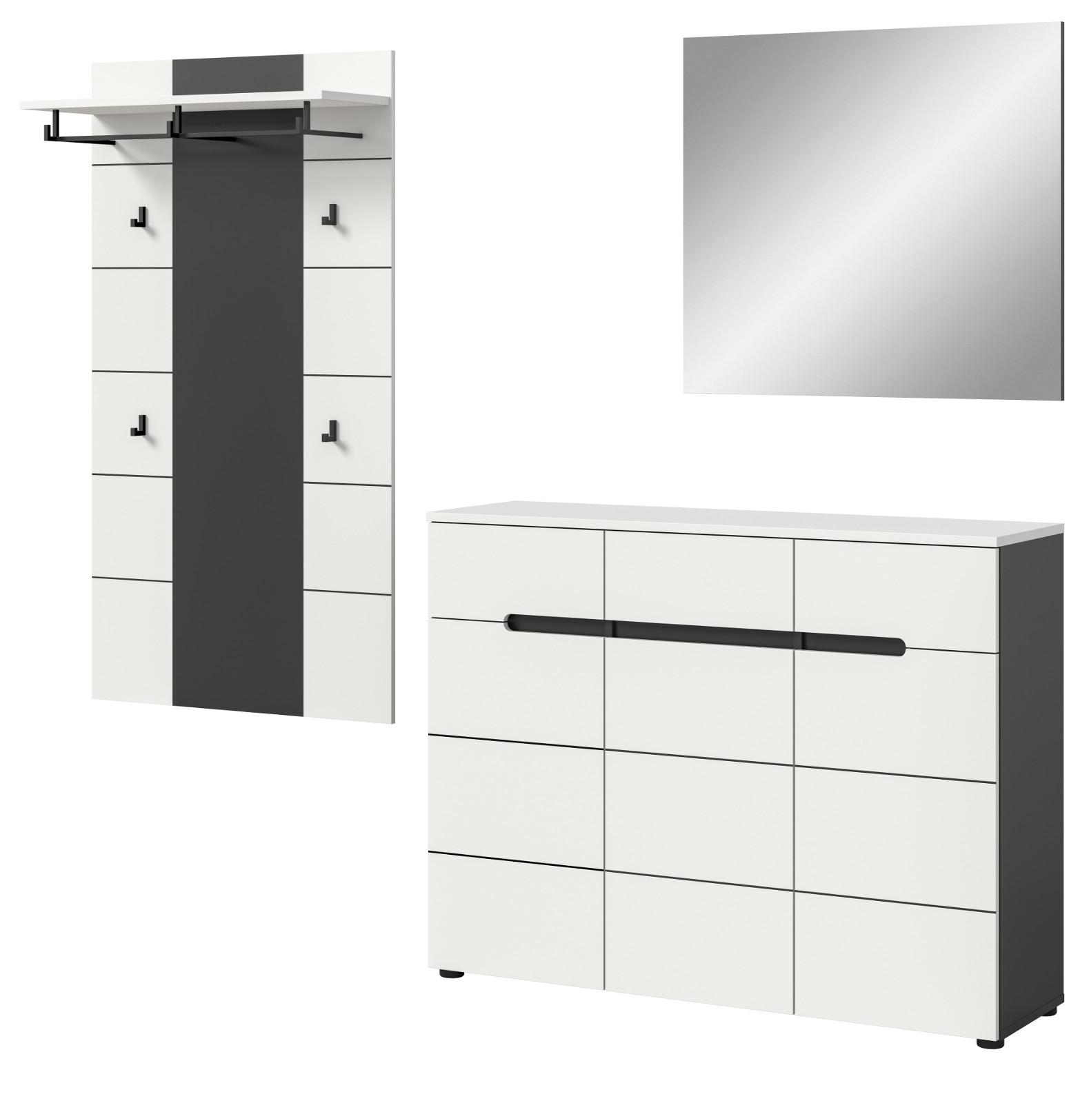 GARDEROBEN-SET 3-teilig weiß, grau 215 cm, Flurmöbel mit Soft-Close, Cooper - Schwarz/Weiß, Glas/Holzwerkstoff (215/190/37cm) - Inn.Furn