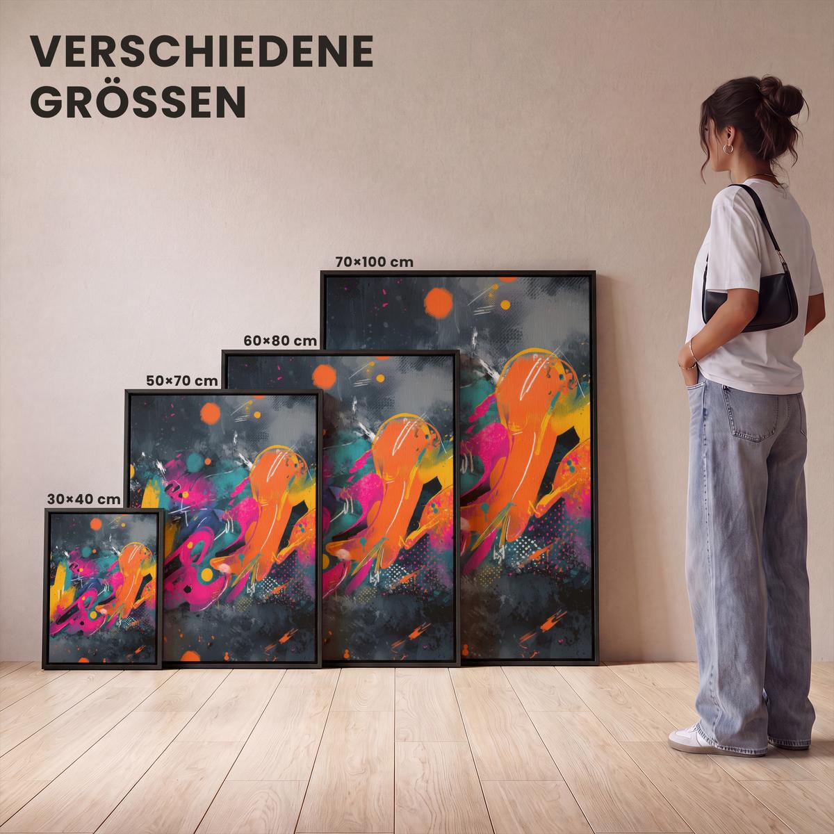 LEINWAND Bilder mit Rahmen - Abstrakt - Graffiti - Farbenfroh - Farbspritzer - 30x40 - Multicolor, Textil (30/40cm) - MuchoWow