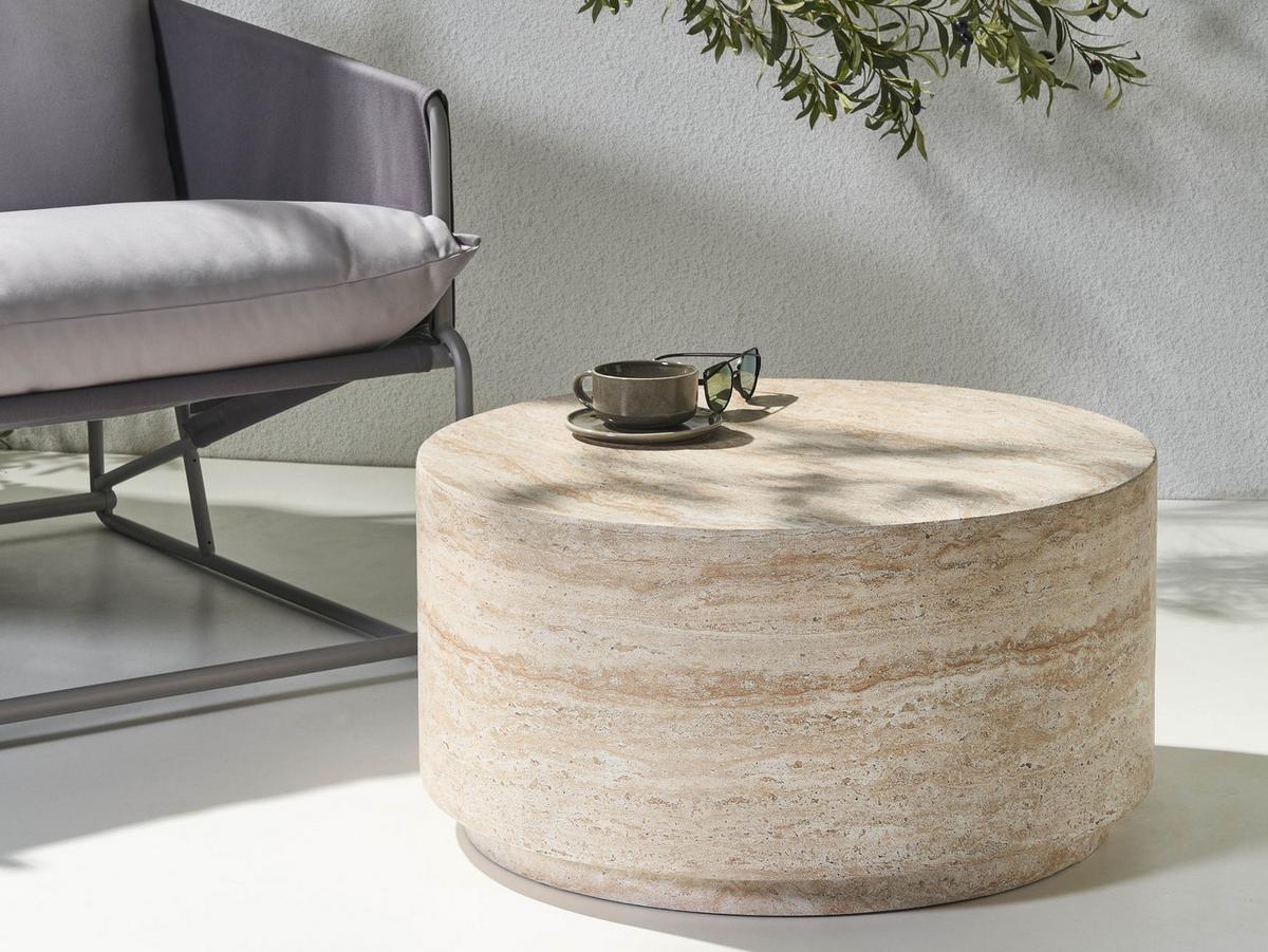BEISTELLTISCH Travertinoptik Asierio - Beige, Naturmaterialien (70/70/37cm) - Beliani