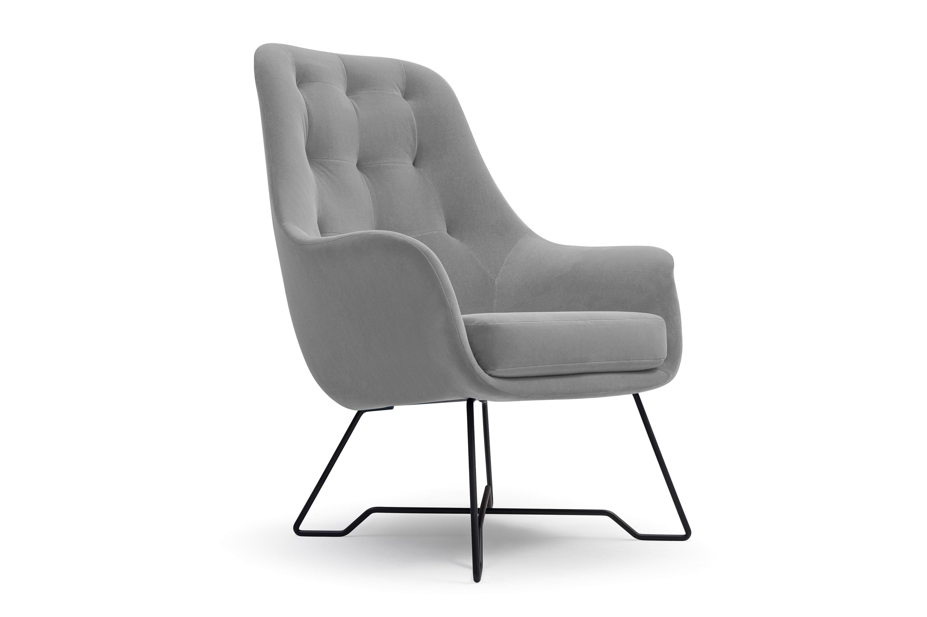 SESSEL SEDUTA, Modern Polstersessel Loungesessel, Velours-Stoff Hellgrau - Hellgrau, Holz/Metall (72.5/101.5/83cm) - MASSENO