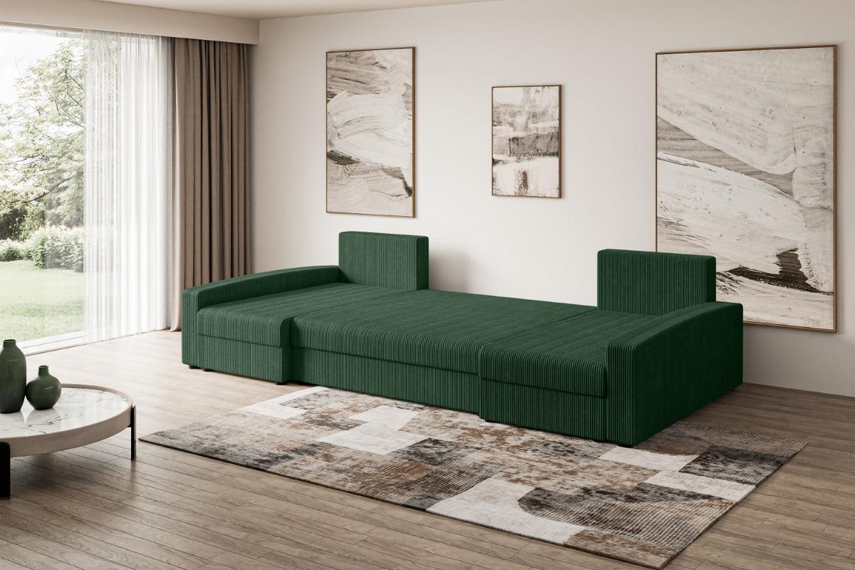 WOHNLANDSCHAFT mit Schlaffunktion und Bettkasten ALESIA-U 301x140x90 cm Grün Cord - Silberfarben/Grün, Holzwerkstoff/Kunststoff (301/90/140cm) - ALTDECOR