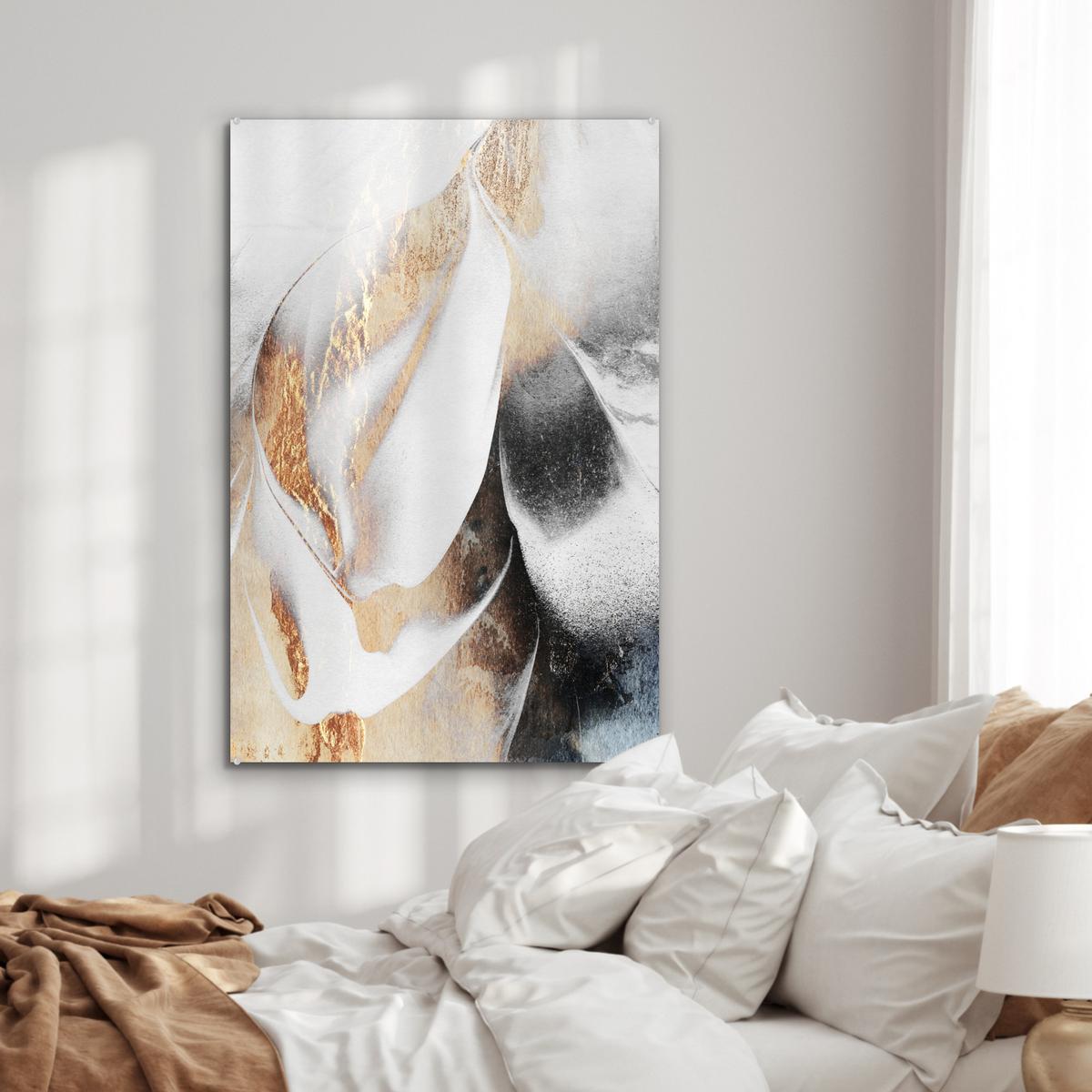 ACRYLGLASBILD Luxus - Abstrakt - Gold - Weiß 80x120 cm - Goldfarben, Glas (80/120cm) - MuchoWow