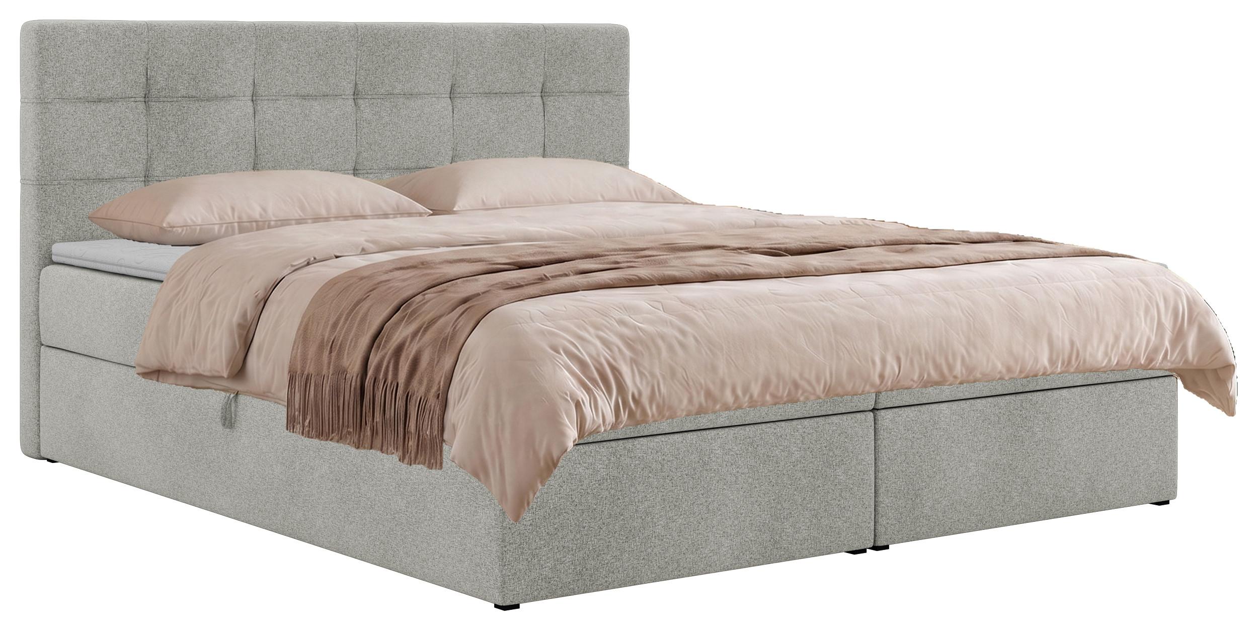 BOXBETT SOLVEN 180/200 - Hellgrau Stukture - Topper Visco - H4 - Hellgrau/Schwarz, Kunststoff/Textil (180/200cm) - MKS