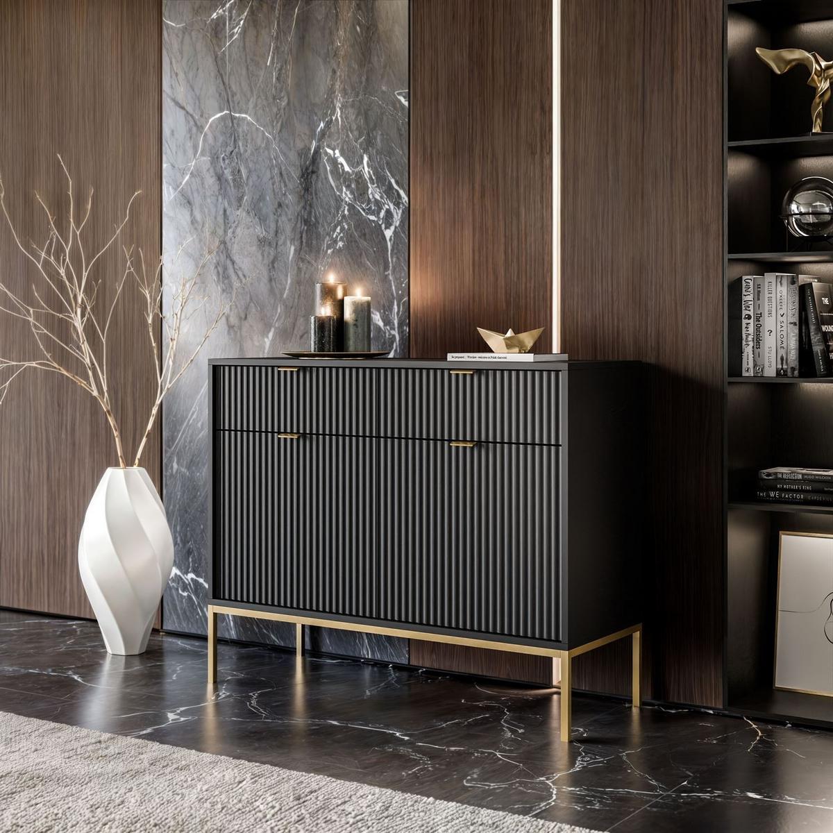 SIDEBOARD CORTADO GOLD KSZ104 MIT SCHUBLADEN SCHWARZ - Schwarz, Holzwerkstoff (104/83/39cm) - Lookway