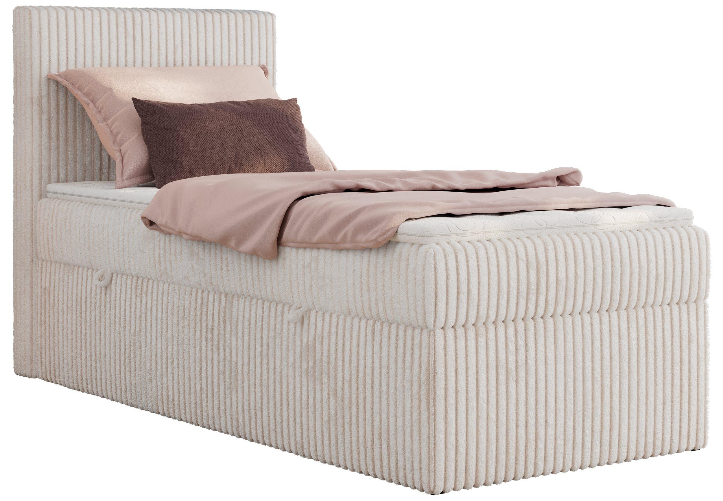 BOXBETT TILIANO 90/200 - Beige Cord - H4 - Visco Topper - Links - Beige, Textil (90/200cm) - MKS
