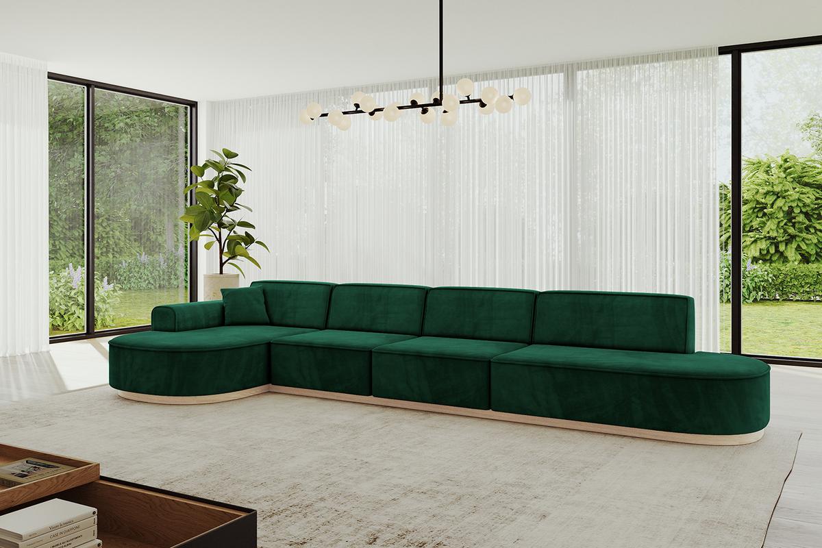 ECKSOFA Ottomane Links MARI-L3-v1 - 413x171x83 cm Grün Velours - Grün, Holzwerkstoff/Textil (413/171cm) - ALTDECOR