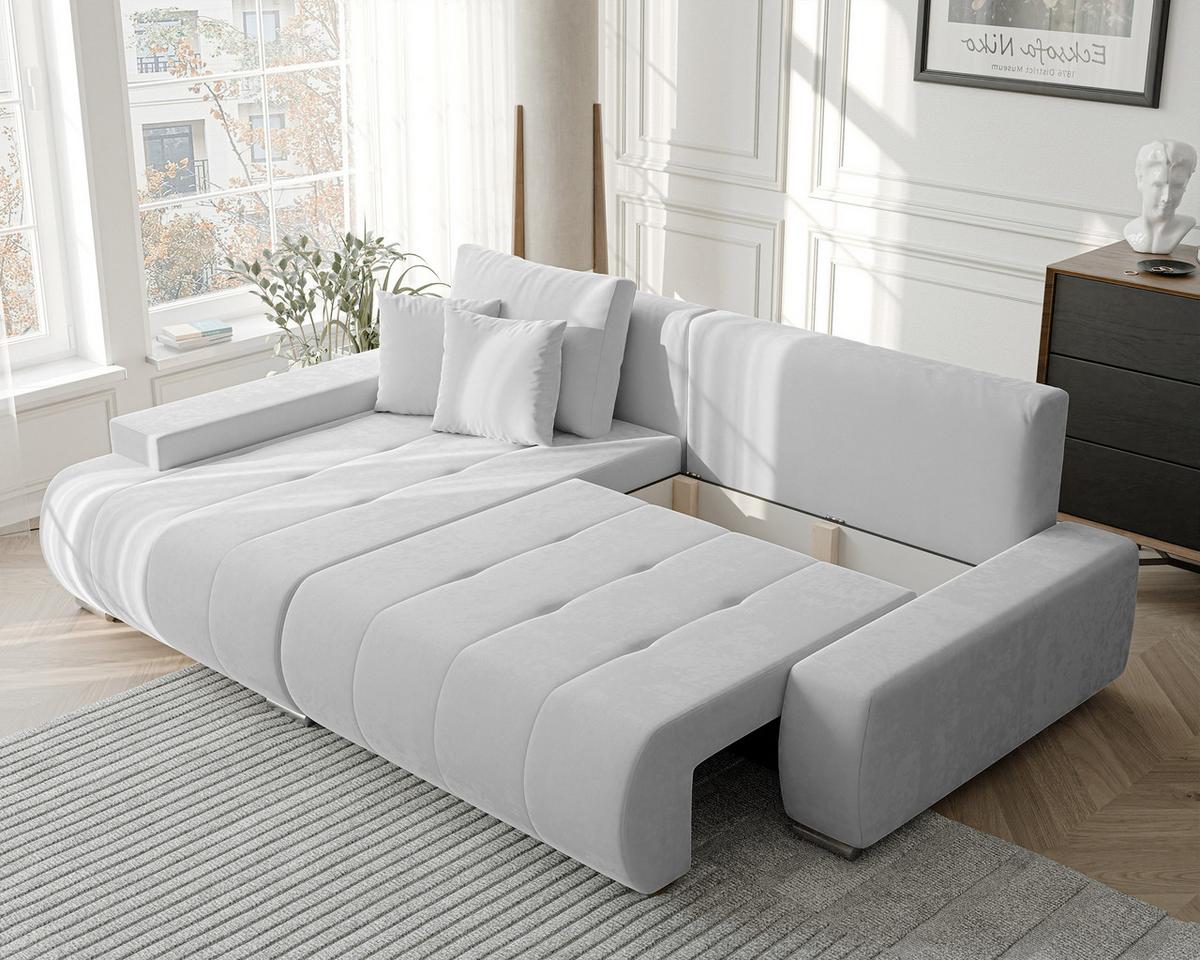 ECKSOFA NIKO Links, mit Schlaffunktion und Bettkasten, Hellgrau - Hellgrau, Textil (227/153cm) - Idohome