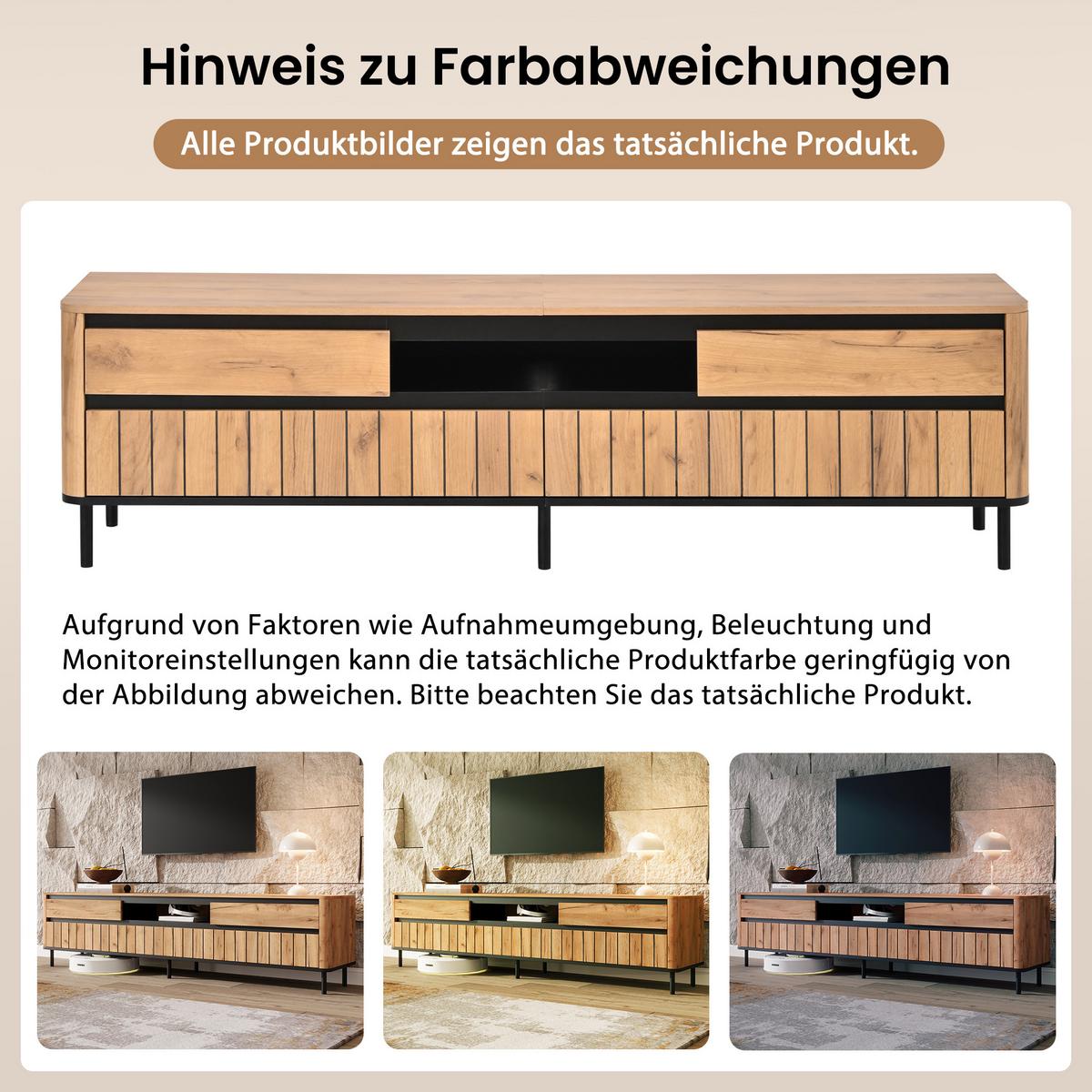 TV-LOWBOARD 180cm Naturholz & Schwarz mit 2 Schubladen & 2 Klapptüren - Schwarz/Naturfarben, Holzwerkstoff (180/52/40cm) - Urban Meuble