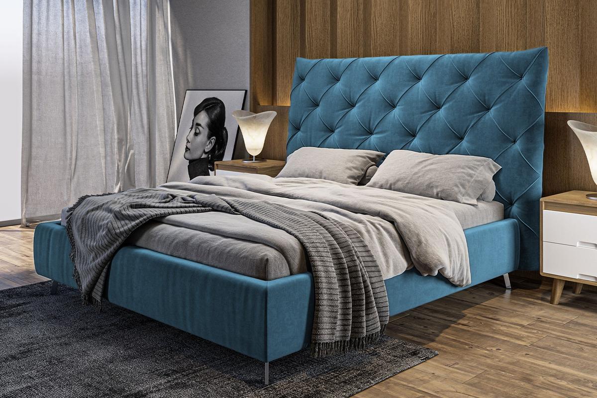 POLSTERBETT ANNY Petrol Velvet - Petrol, Textil (160/200cm) - KAWOLA