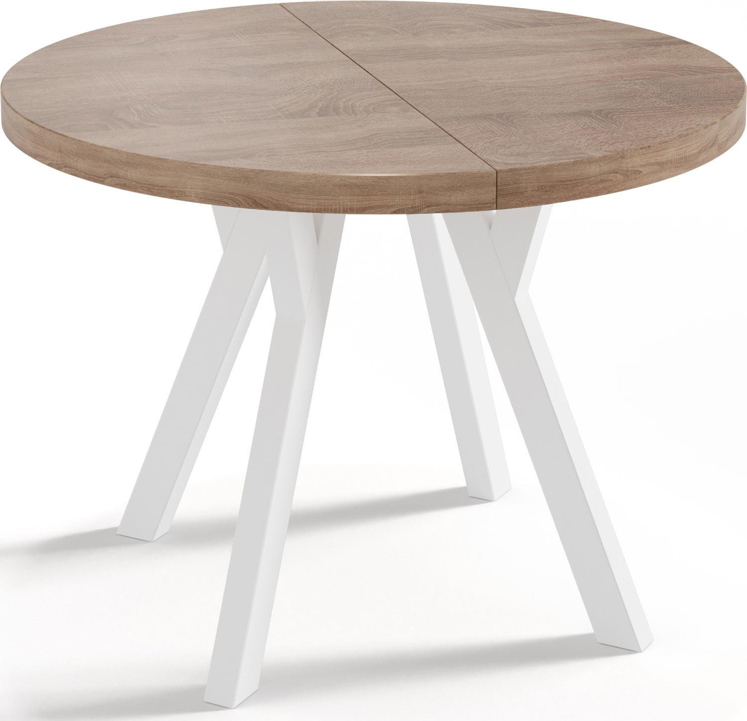 ESSTISCH Twixy runder ausziehbarer, Sonoma Eiche 100-150/100/76 cm - Weiß/Sonoma Eiche, Holz/Holzwerkstoff (100/150/76cm) - WFL GROUP