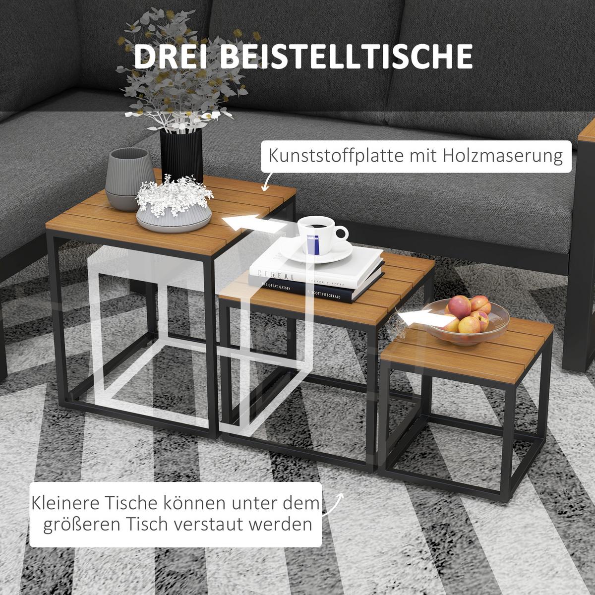 GARTENMÖBEL-SET, mit Ecksofa, Couchtisch, mit Sitzkissen, Aluminium, Kunststoff, Grau - Dunkelgrau, Metall - Outsunny