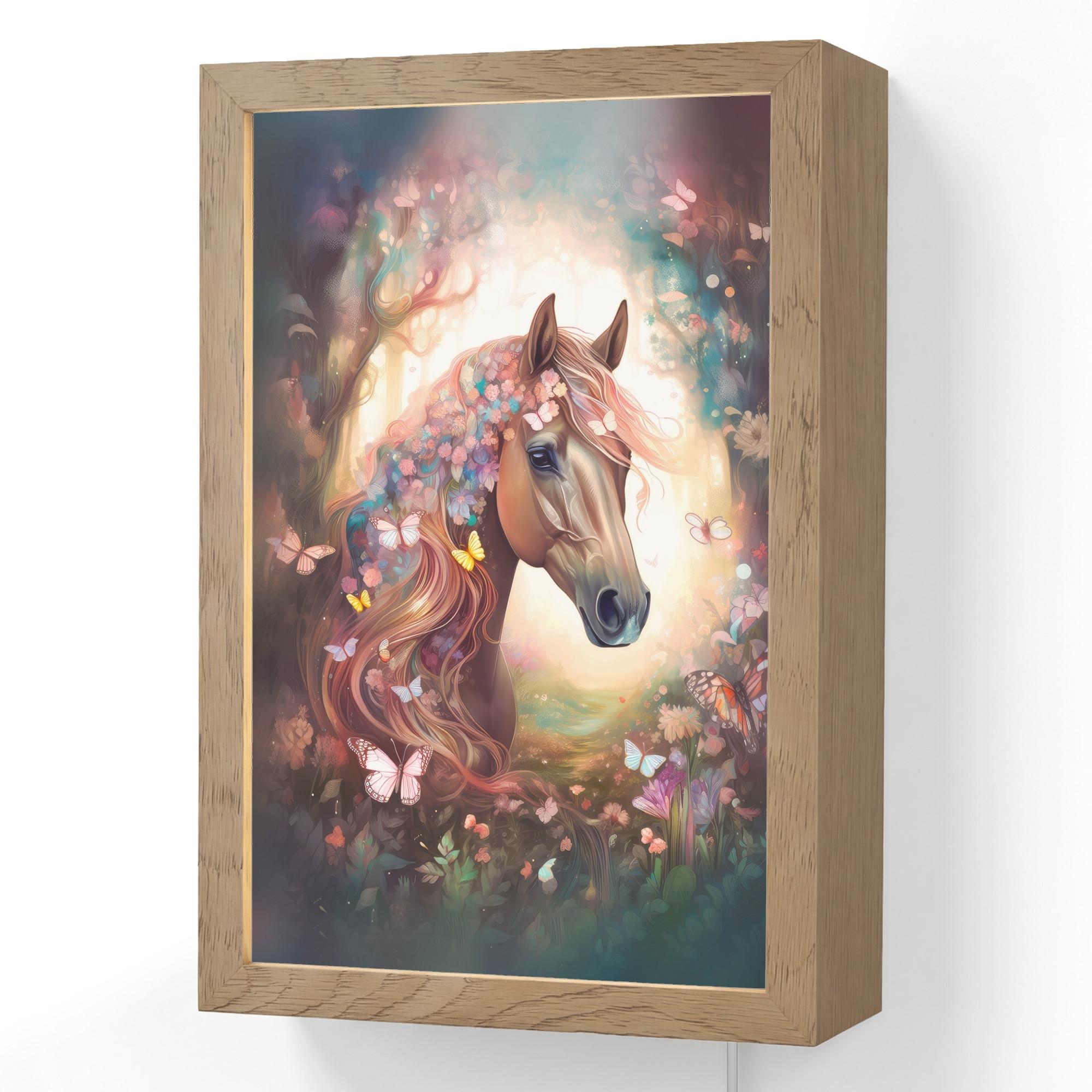 WANDLEUCHTE Pferd - Natur - Blumen - Schmetterlinge - Wald 20x30 cm - Dunkelbraun, Holzwerkstoff (20/30/8cm) - OnlyWow