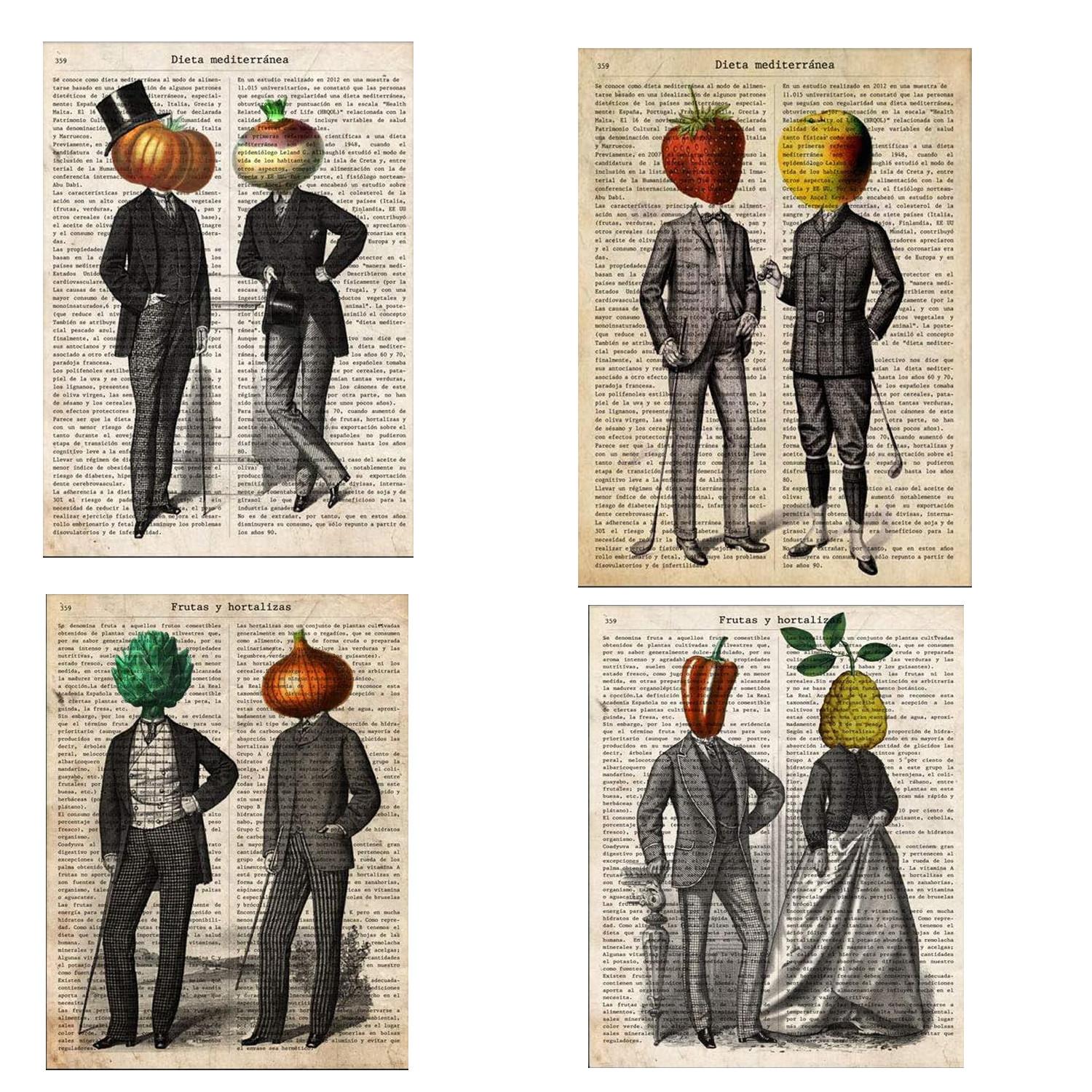 POSTER Set mit 4 Blättern Obst und Gemüse Modell 1 A4 Rahmenlos - Klar, Papier (29.7/3cm) - Nacnic