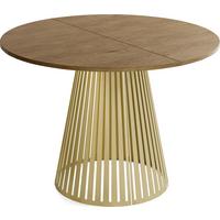 ESSTISCH Naro rund ausziehbar mit Goldenem Lamellen-Metallgestell, Braun 120-200/120/76 cm - Alteiche/Goldfarben, Holzwerkstoff/Metall (120/196/76cm) - WFL GROUP