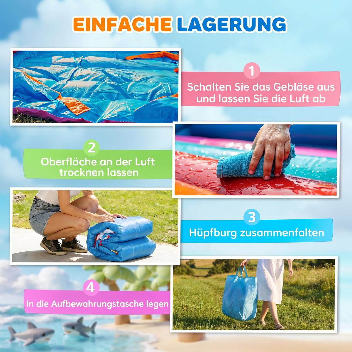 HÜPFBURG, Oxfordstoff, Bunt - Blau, Kunststoff (390/300/197cm) - Outsunny