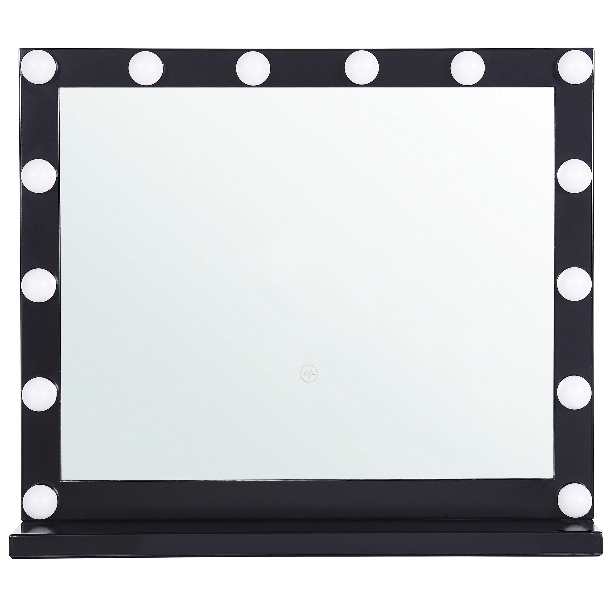 BADSPIEGEL mit LED-Beleuchtung schwarz rechteckig 50/60 cm Beauvoir - Schwarz, Metall (60/50/2cm) - Beliani