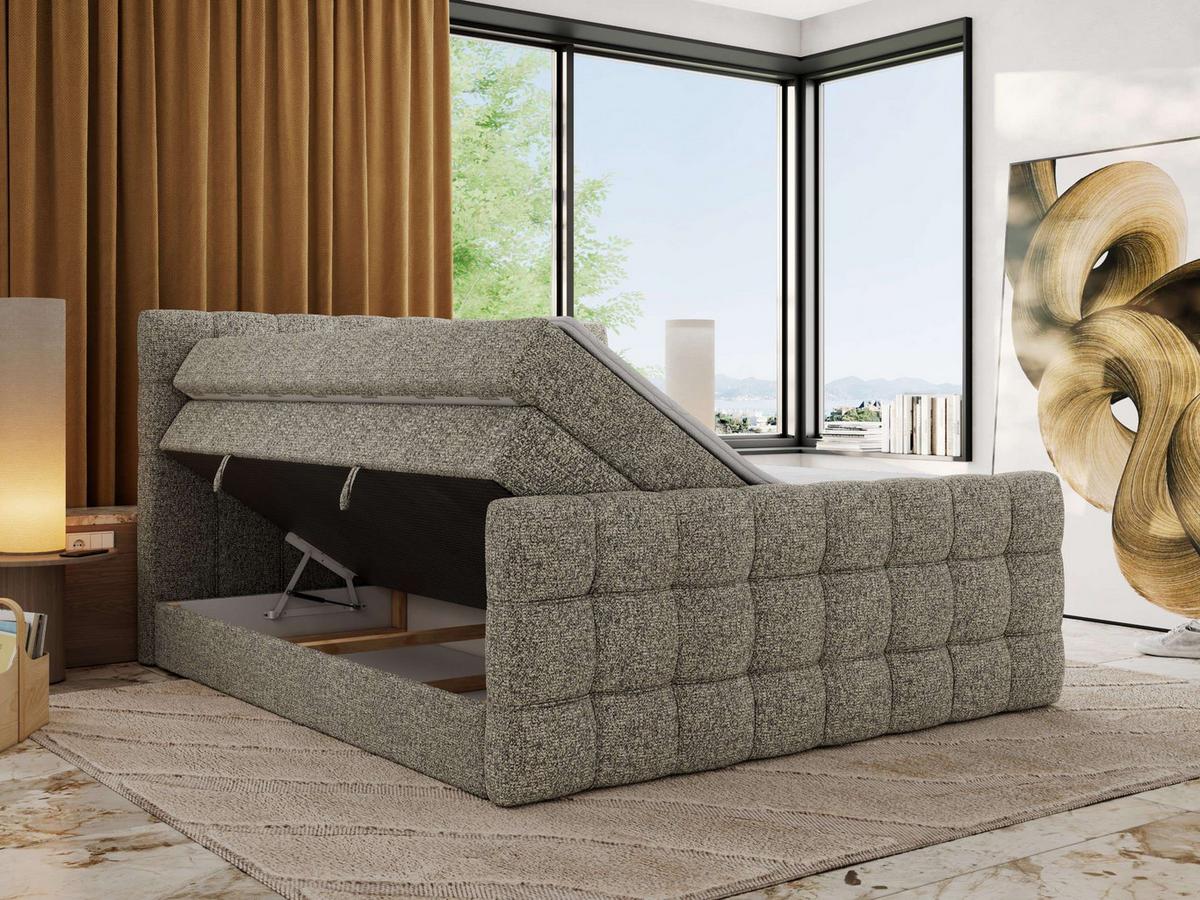 BOXSPRINGBETT ALTIVO KING DUO 160/200 - Grau Strukture - H4 - Grau, Textil (160/200cm) - MKS