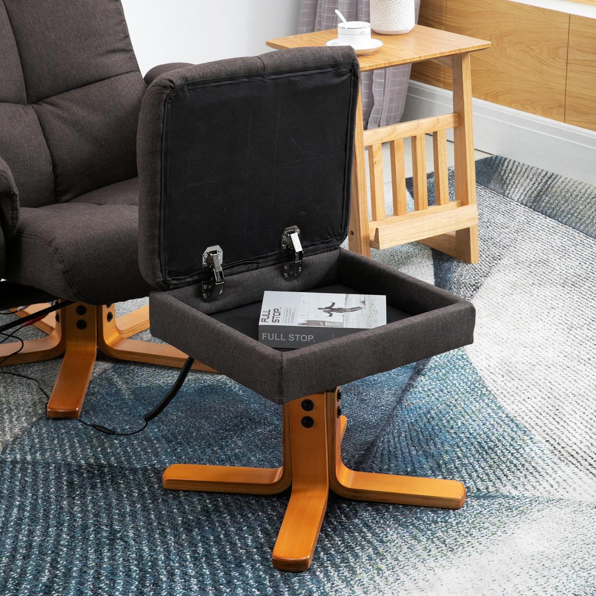 RELAXSESSEL Massagesessel mit Fußhocker Liegefunktion Polyester Braun - Braun, Holz/Textil (86/99/80cm) - HOMCOM