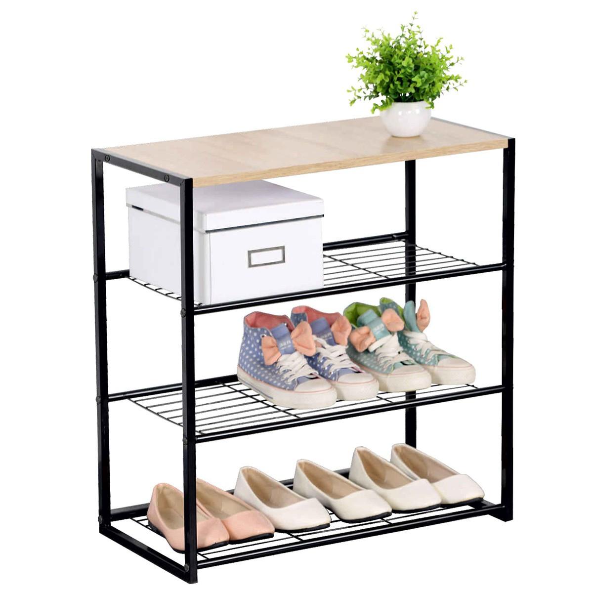 SCHUHREGAL 4 Ebenen aus Stahl - L63 cm - Eschefarben, Metall (30/63/63cm) - Calicosy