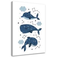 LEINWANDBILD BILD Glückliche Wale - Blau, Textil (80/120cm) - Feeby