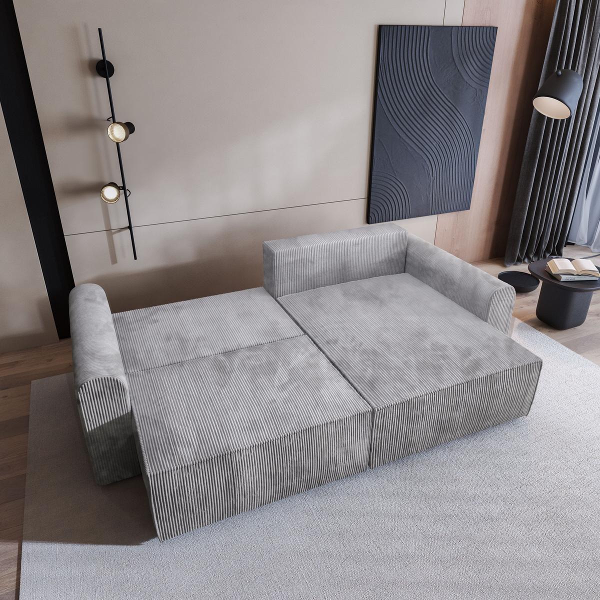 ECKSOFA FIANO P Hellgrau Kordstoff mit Schlaffunktion - Hellgrau/Grau, Holz/Kunststoff (245/148cm) - MASSENO
