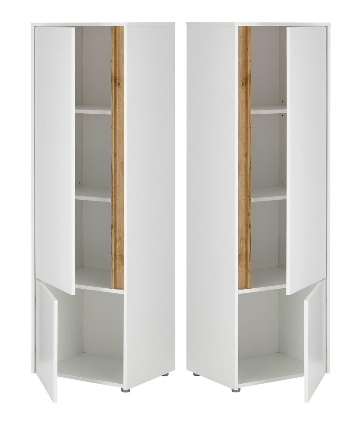 SCHREIBTISCHKOMBINATION 4-teilig weiß matt, Eiche Wotan 213 cm, Büromöbel Set mit viel Stauraum - Eichefarben/Eiche Wotan, Holzwerkstoff/Kunststoff (62/213/155cm) - Furn.Design