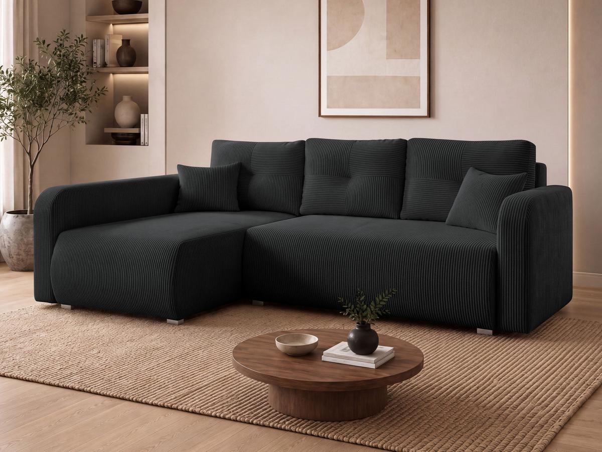 ECKSOFA Viena Cord, Seite: Links - Silberfarben/Schwarz, Holz/Kunststoff (234/145cm) - MIRJAN24