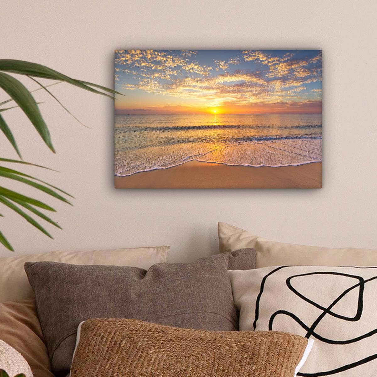 LEINWANDBILD Strand - Sonnenuntergang - Meer Deko Schlafzimmer 30x20 cm - Gelb, Textil (30/20cm) - MuchoWow
