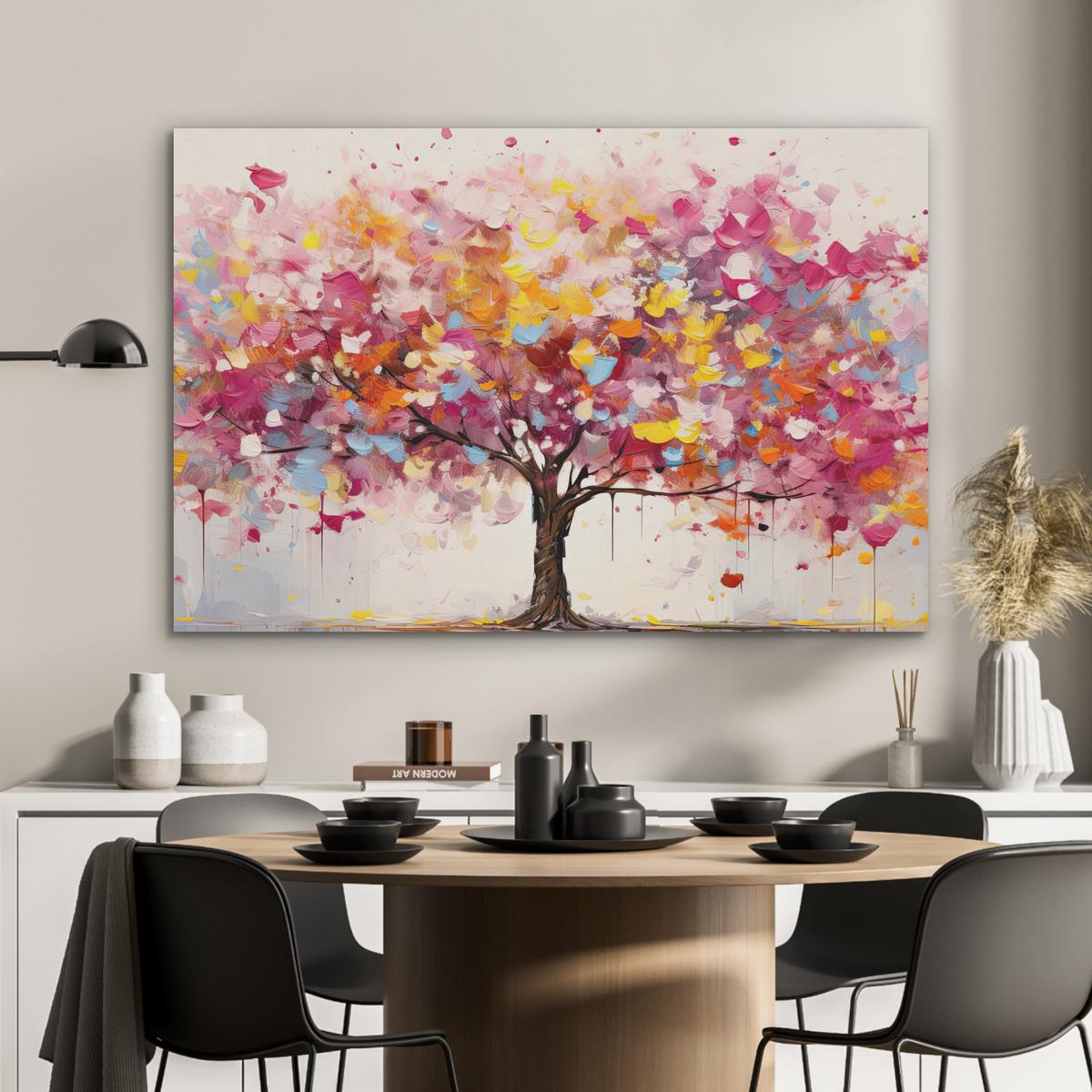 AKUSTIKBILD Aquarell - Baum - Kunst - Abstrakt Wandbild Wohnzimmer 100x70 cm - Multicolor, Kunststoff (100/70/0.9cm) - MuchoWow