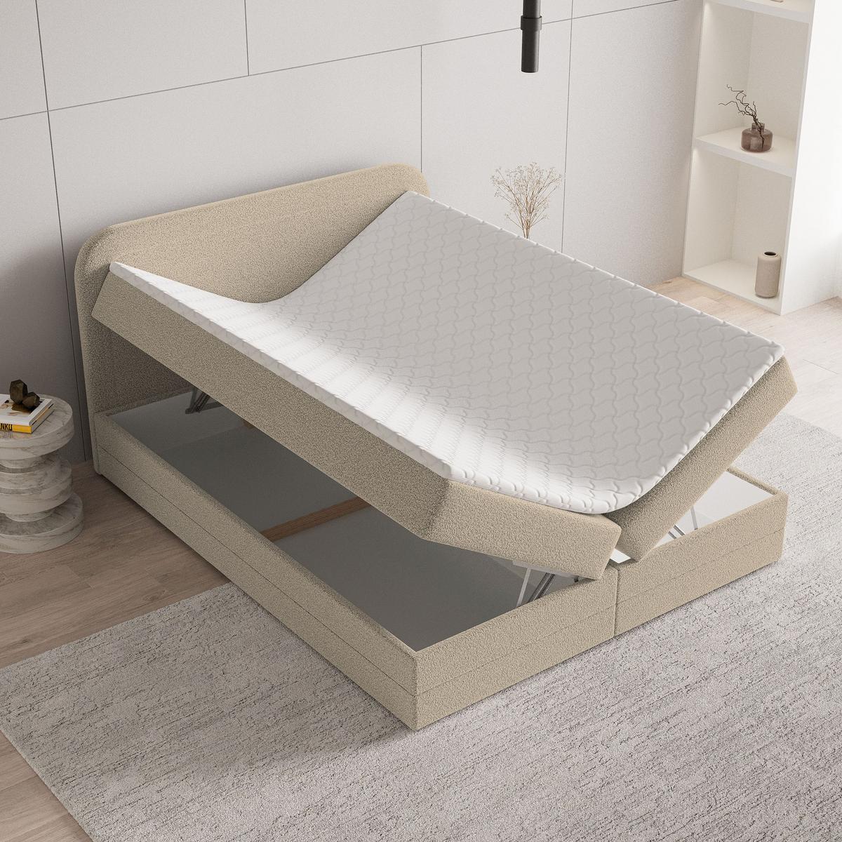 BOXBETT ARMEL 180x200 cm mit Matratze und Topper - Beige - Beige, Holz (180/200cm) - MASSENO