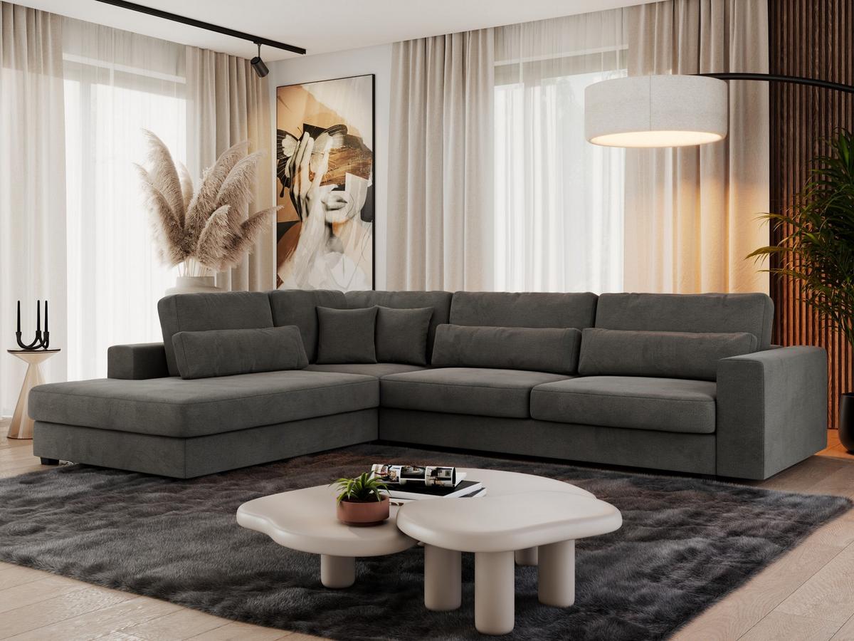 ECKSOFA Savona Dunkelgrau Velvet - links - Dunkelgrau/Schwarz, Kunststoff/Textil (316/249cm) - MKS