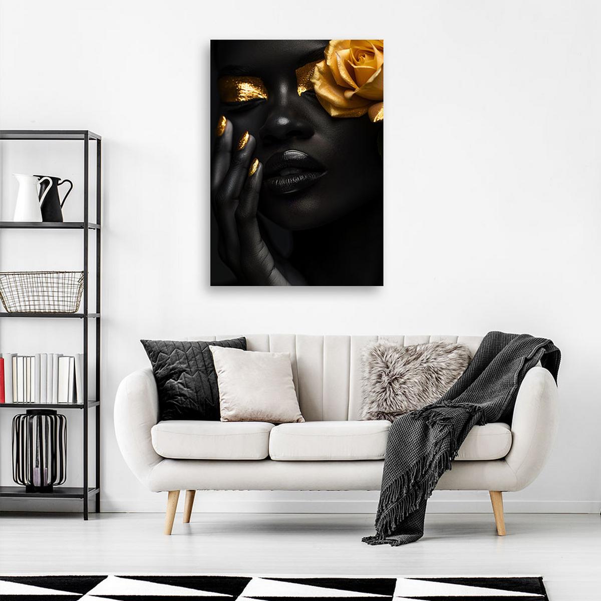LEINWANDBILD Frau Rose Gold 70x100cm - Schwarz, Textil (70/100cm) - Feeby